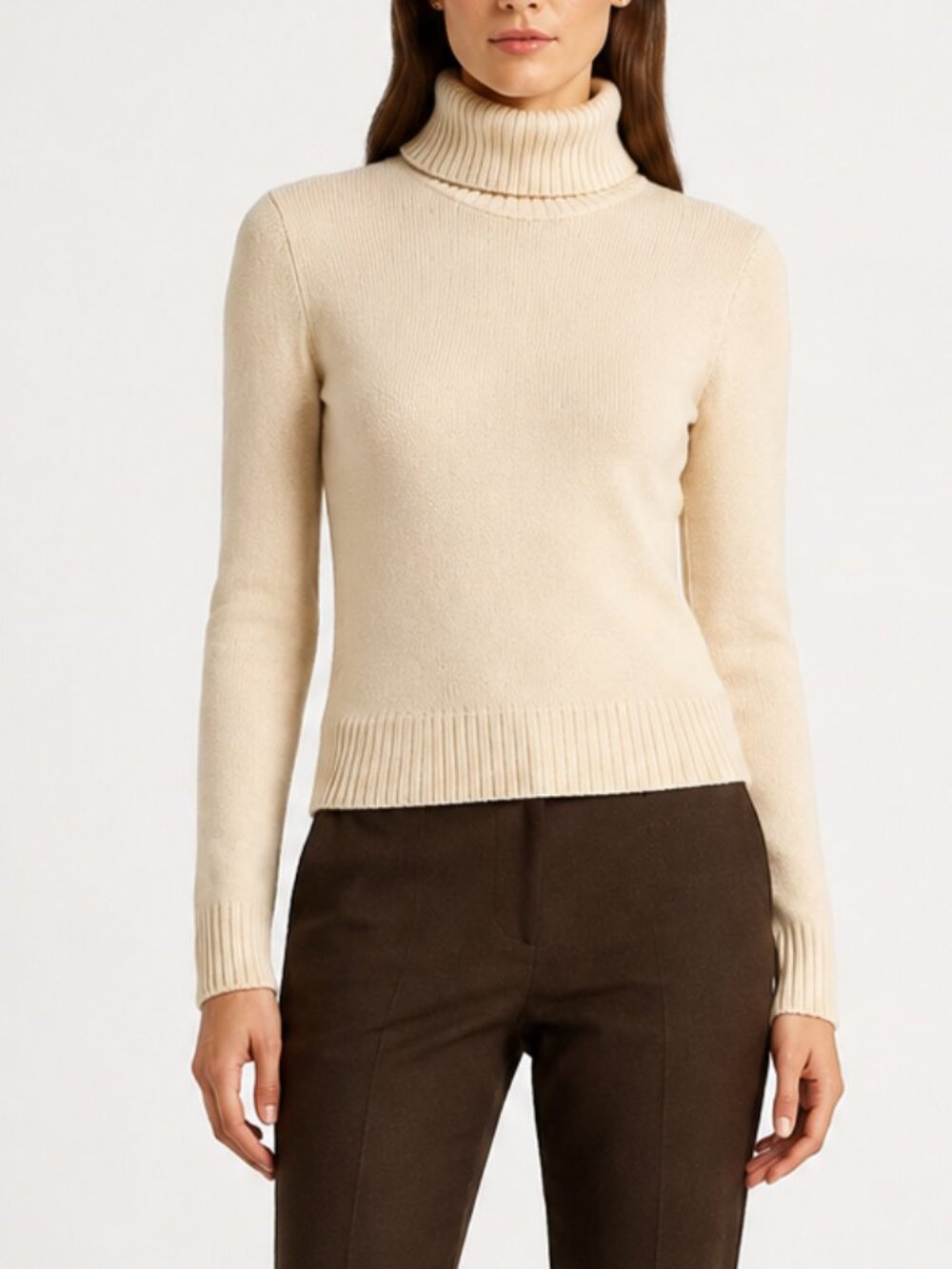 Ralph Lauren Cream 80% Wool 20% Cashmere Turtleneck Knit Sweater Size Small Clas